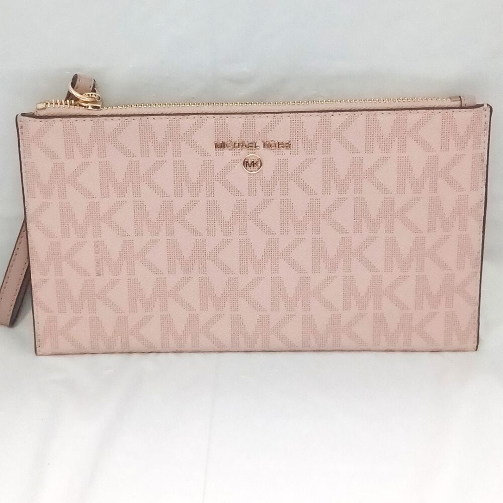 Michael Kors Jet Set Charm Large Wristlet – Pink MK Logo Phone Wallet